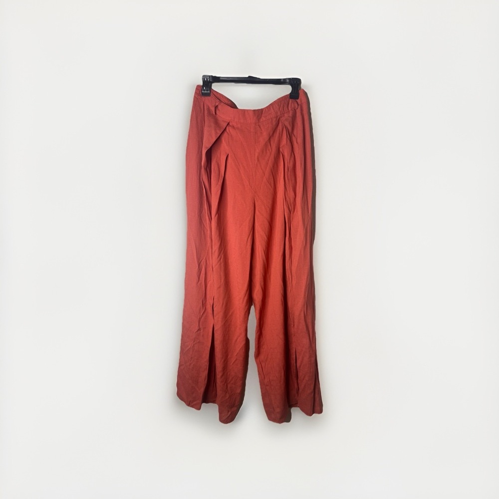 John Mark Women's Coral Red Palazzo Pants Center Slit Size 10 w/o The Belt Vacay
